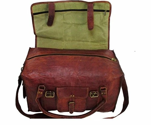 HLC 21" Mens Retro Style Carry On Luggage Flap Duffel Leather Duffel Bag 5 HLC 21" Mens Retro Style Carry On Luggage Flap Duffel Leather Duffel Bag - Image 3