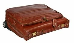 Real Leather Suit Garment Dress Carrier Travel Weekend Bag On Wheels A1236 Cognac -LUGGAGE FACTORY Sales 41GvI YNPnL