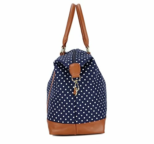 BAOSHA HB-28 Ladies Women Canvas Travel Weekender Bag Overnight Carry-on Shoulder Duffel Tote Bag (Blue Dot) 6 BAOSHA HB-28 Ladies Women Canvas Travel Weekender Bag Overnight Carry-on Shoulder Duffel Tote Bag (Blue Dot) - Image 4
