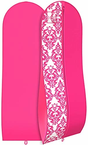Gusseted Gown Garment Bag For Women’s Prom And Bridal Wedding Dresses - Travel Folding Loop, ID Window-72” X 24” With 10” Tapered Gusset - Fuchsia / White - By Your Bags 3 Gusseted Gown Garment Bag For Women’s Prom And Bridal Wedding Dresses - Travel Folding Loop, ID Window-72” X 24” With 10” Tapered Gusset - Fuchsia / White - By Your Bags