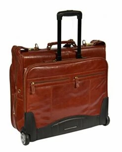 Real Leather Suit Garment Dress Carrier Travel Weekend Bag On Wheels A1236 Cognac -LUGGAGE FACTORY Sales 41uYqFs9D3L