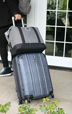 Travel Weekender Overnight Carry-on Shoulder Duffel Tote Bag (8" X 12" X 16 (Large), Black & White Stripes) -LUGGAGE FACTORY Sales 41yvtGgt2aL