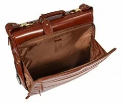 Real Leather Suit Garment Dress Carrier Travel Weekend Bag On Wheels A1236 Cognac -LUGGAGE FACTORY Sales 510mj 2BJN22L