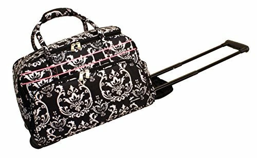 Jenni Chan Damask Deluxe Carry-All Rolling Duffel, Black/Pink, One Size 3 Jenni Chan Damask Deluxe Carry-All Rolling Duffel, Black/Pink, One Size