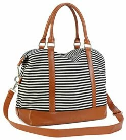 Women Ladies Canvas Weekender Bag Overnight Carry-on Tote Duffel In Trolley Handle (Black Stripe) 16 Women Ladies Canvas Weekender Bag Overnight Carry-on Tote Duffel In Trolley Handle (Black Stripe) -LUGGAGE FACTORY Sales 51GoghYomfL