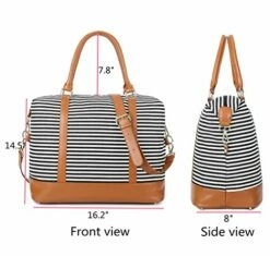 Women Ladies Canvas Weekender Bag Overnight Carry-on Tote Duffel In Trolley Handle (Black Stripe) 12 Women Ladies Canvas Weekender Bag Overnight Carry-on Tote Duffel In Trolley Handle (Black Stripe) -LUGGAGE FACTORY Sales 51Hpy2nyTvL