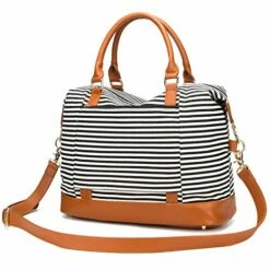 Women Ladies Canvas Weekender Bag Overnight Carry-on Tote Duffel In Trolley Handle (Black Stripe) 15 Women Ladies Canvas Weekender Bag Overnight Carry-on Tote Duffel In Trolley Handle (Black Stripe) -LUGGAGE FACTORY Sales 51OnVCR5OaL