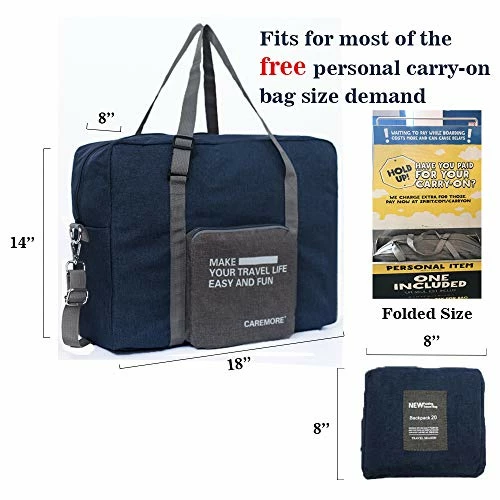 Spirit Airline Personal Item Carry-on Bag Unisex's Lightweight Foldable Duffel Travel Luggage Bag 18 X 14 X 8 Inches(Blue With Strap) 6 Spirit Airline Personal Item Carry-on Bag Unisex's Lightweight Foldable Duffel Travel Luggage Bag 18 X 14 X 8 Inches(Blue With Strap) - Image 4