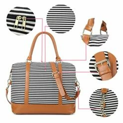 Women Ladies Canvas Weekender Bag Overnight Carry-on Tote Duffel In Trolley Handle (Black Stripe) 14 Women Ladies Canvas Weekender Bag Overnight Carry-on Tote Duffel In Trolley Handle (Black Stripe) -LUGGAGE FACTORY Sales 51bjcmJWPBL