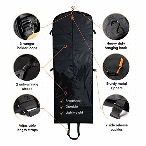 Trifold 66 Inch Women Travel Garment Bag With 7 Pockets | Extra Long Wedding Dress, Formal, Evening, Ball Gown | Hanging, Breathable, Foldable | Full Length Traveling Carry On For Clothes 10 Trifold 66 Inch Women Travel Garment Bag With 7 Pockets | Extra Long Wedding Dress, Formal, Evening, Ball Gown | Hanging, Breathable, Foldable | Full Length Traveling Carry On For Clothes - Image 8