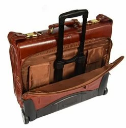 Real Leather Suit Garment Dress Carrier Travel Weekend Bag On Wheels A1236 Cognac -LUGGAGE FACTORY Sales 51r2GJiZVHL