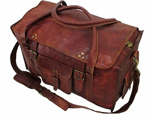 HLC 21" Mens Retro Style Carry On Luggage Flap Duffel Leather Duffel Bag 4 HLC 21" Mens Retro Style Carry On Luggage Flap Duffel Leather Duffel Bag - Image 2