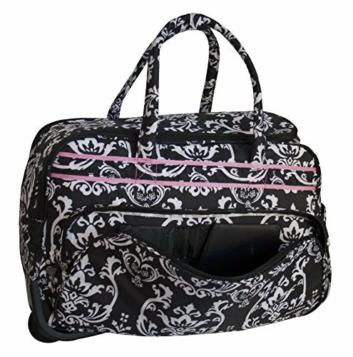 Jenni Chan Damask Deluxe Carry-All Rolling Duffel, Black/Pink, One Size 5 Jenni Chan Damask Deluxe Carry-All Rolling Duffel, Black/Pink, One Size - Image 3