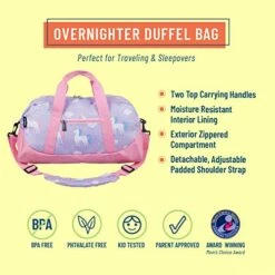 Wildkin Kids Overnighter Duffel Bags For Boys & Girls, Measures 18 X 9 X 9 Inches Duffel Bag For Kids, Carry-On Size & Ideal For School Practice Or Overnight Travel, BPA-free (Unicorn) -LUGGAGE FACTORY Sales 51sfctMKDDL