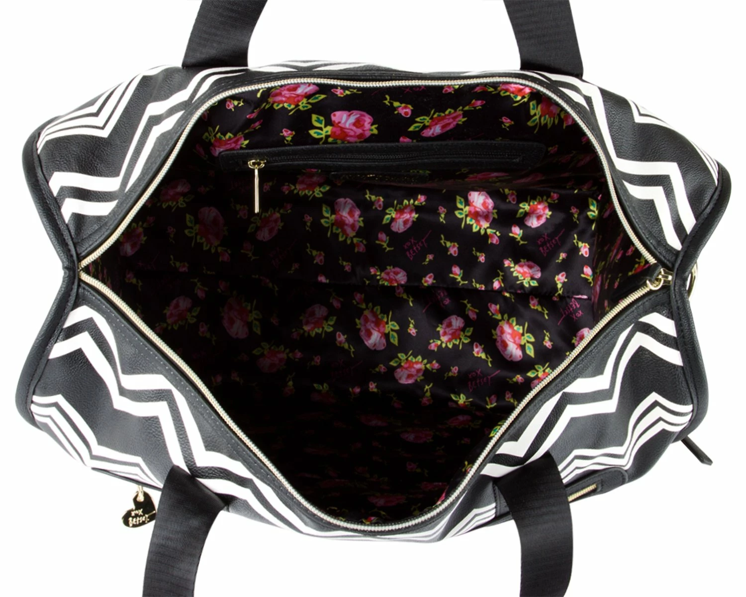 Betsey Johnson Chevron Carry On Weekender Travel Duffel Bag - Black White 4 Betsey Johnson Chevron Carry On Weekender Travel Duffel Bag - Black White - Image 2