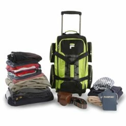 Fila 22" Lightweight Carry On Rolling Duffel Bag, Neon Lime, One Size -LUGGAGE FACTORY Sales 814G 2BHvA5yL