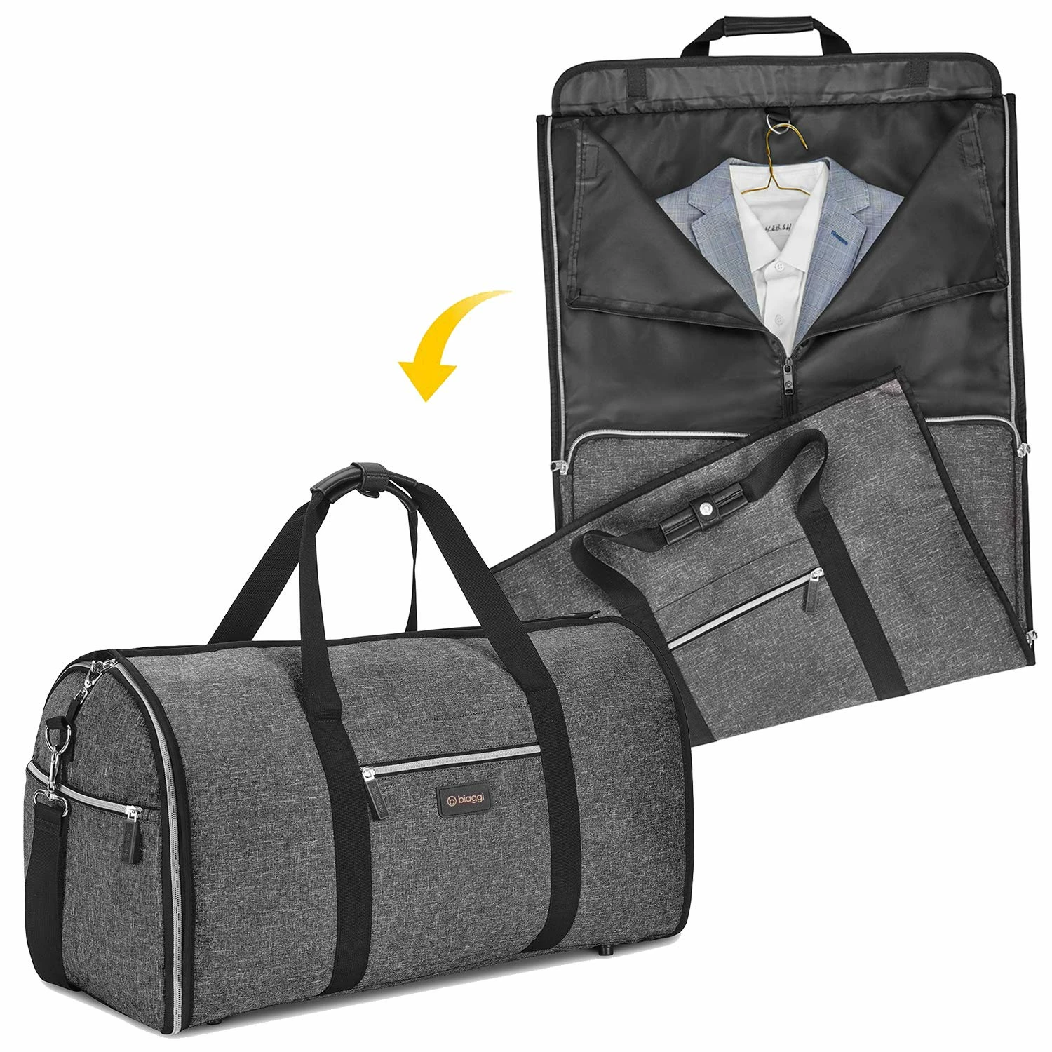 Biaggi Luggage Hangeroo Pro, Garment Bag + Duffel, Charcoal 3 Biaggi Luggage Hangeroo Pro, Garment Bag + Duffel, Charcoal
