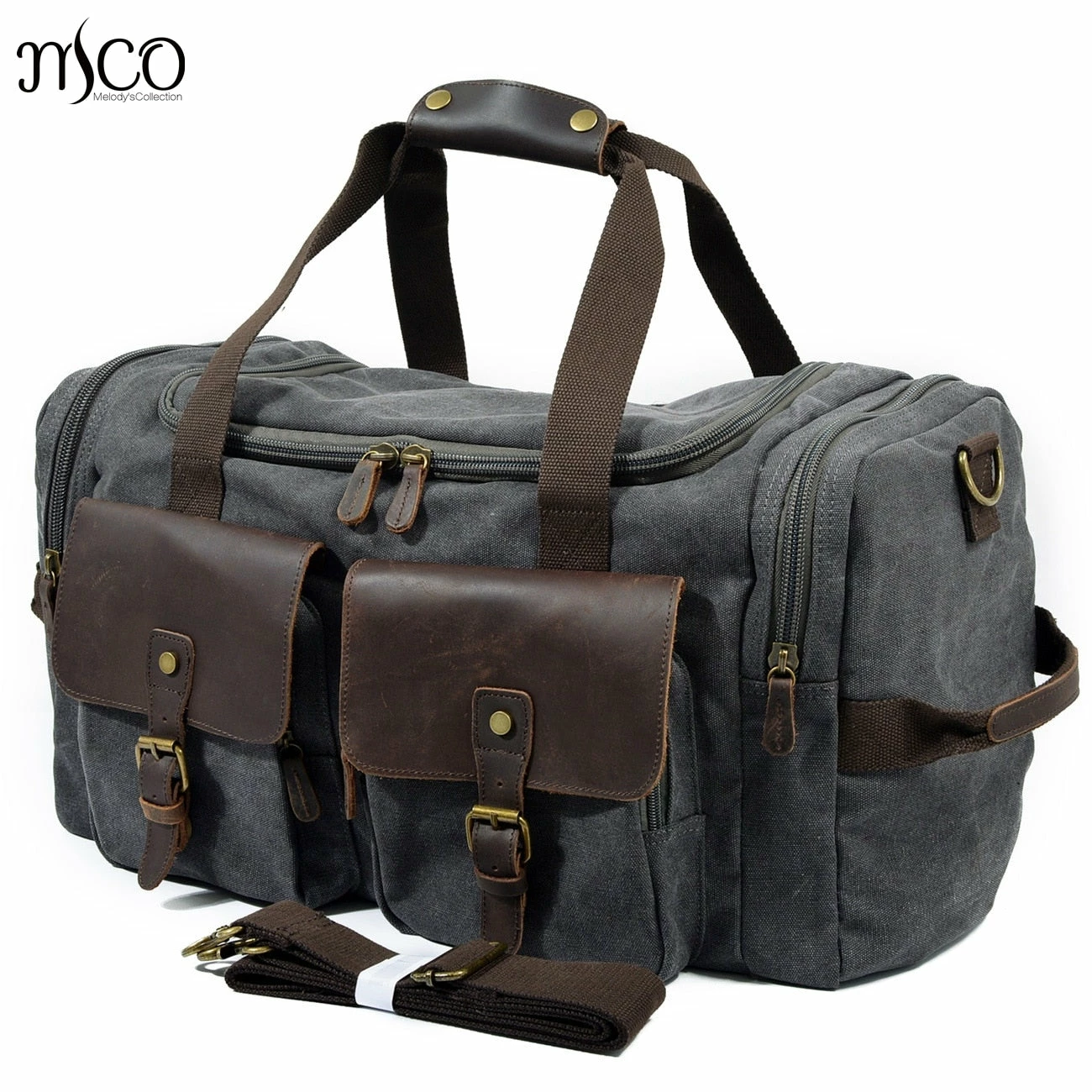 Man Vintage Military Travel Duffel Bag Multi-Pocket Canvas Overnight Bag Leather Weekend Carry On 3 Man Vintage Military Travel Duffel Bag Multi-Pocket Canvas Overnight Bag Leather Weekend Carry On