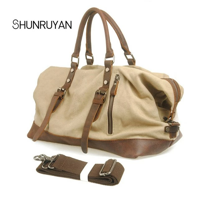 Shunruyan Canvas Cow Leather Men Travel Bags Carry On Luggage Bags Men Duffel Bags Travel Tote 9 Shunruyan Canvas Cow Leather Men Travel Bags Carry On Luggage Bags Men Duffel Bags Travel Tote - Image 7