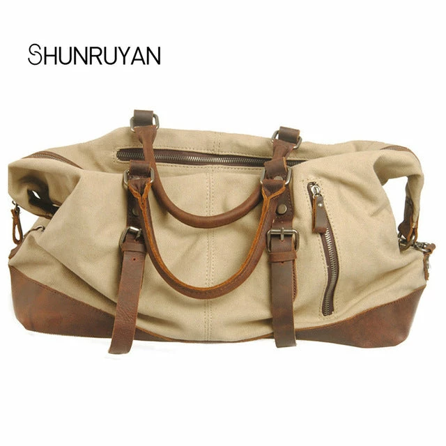 Shunruyan Canvas Cow Leather Men Travel Bags Carry On Luggage Bags Men Duffel Bags Travel Tote 5 Shunruyan Canvas Cow Leather Men Travel Bags Carry On Luggage Bags Men Duffel Bags Travel Tote - Image 3